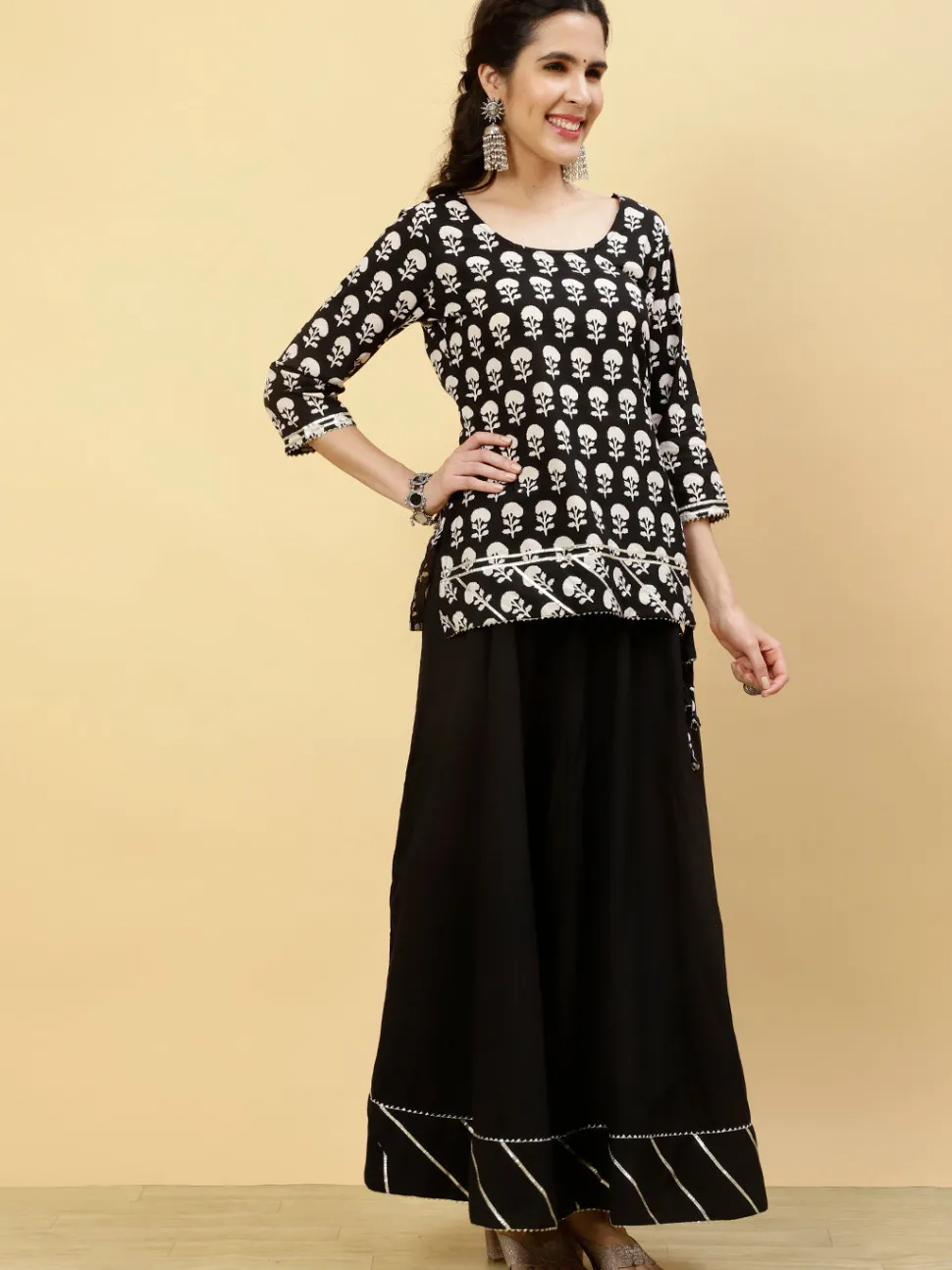 ethnic_printed_black_short_kurti_with_skirt_and_dupatta_5.webp Jaipur Kurti Ethnic Printed Short Kurti With Skirt And Dupatta