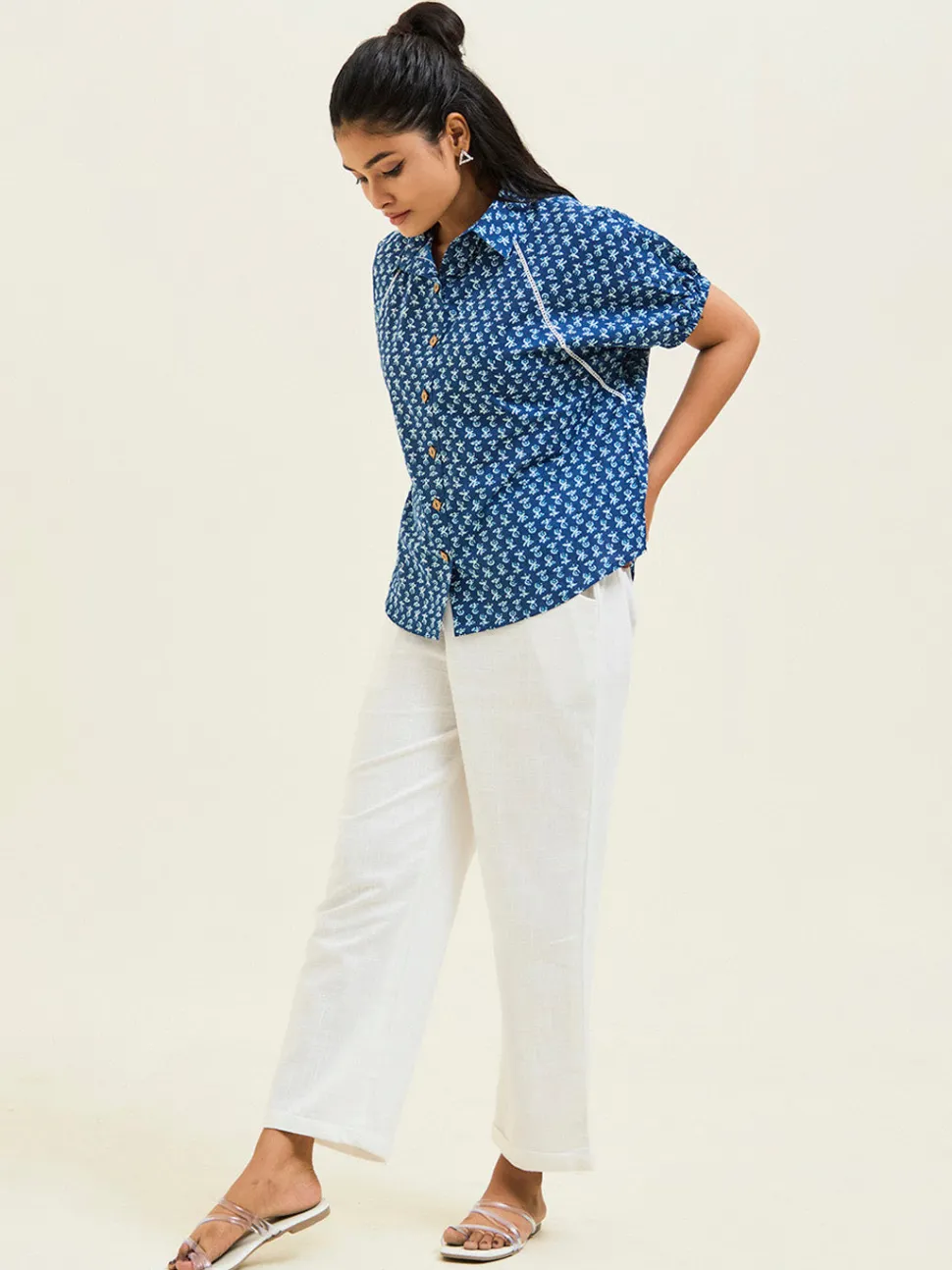 Jaipur Kurti Ethnic Printed Indigo Blue Cotton Shirt