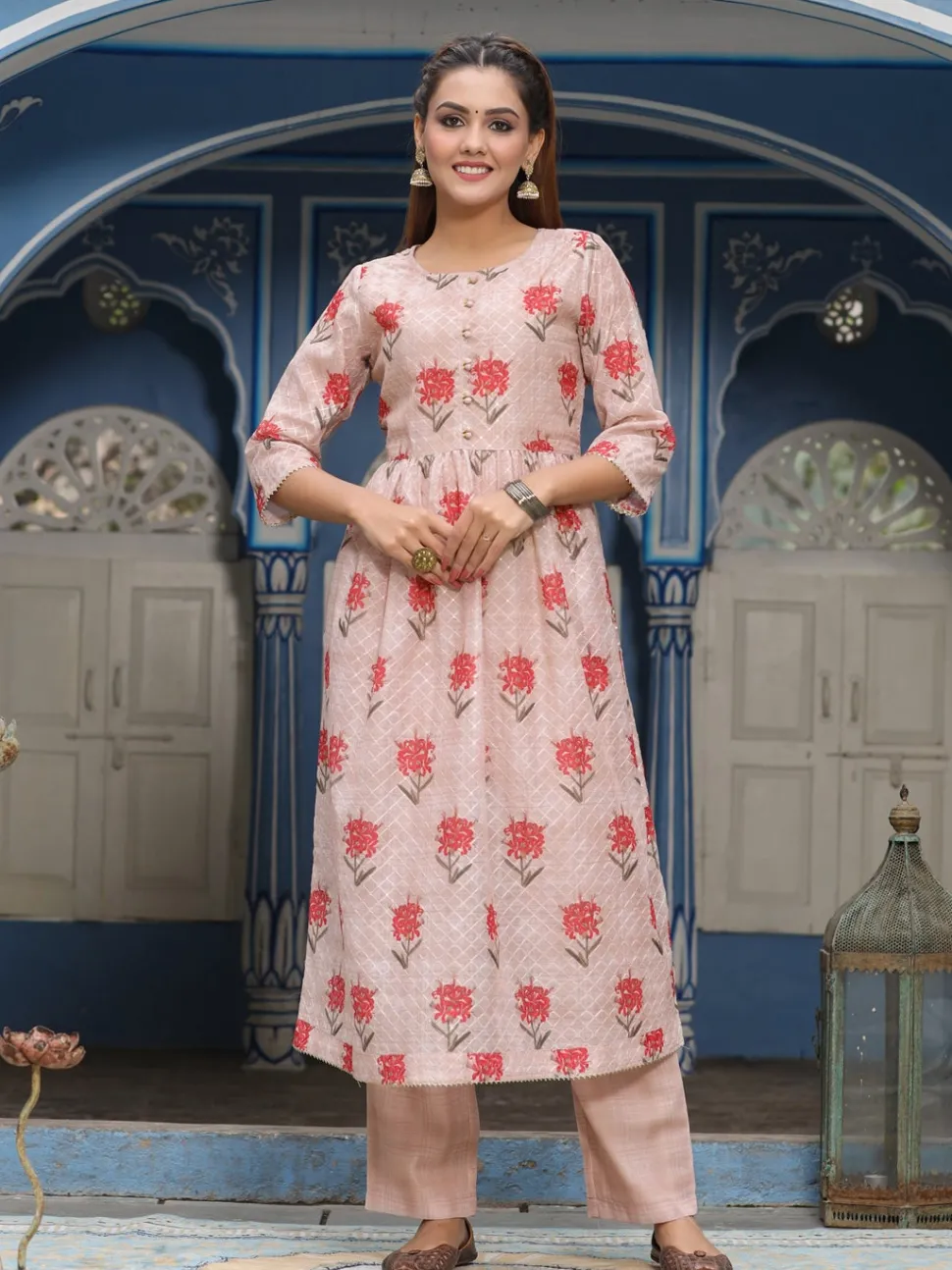 Jaipur Kurti Flared Floral Print Kurta With Pants