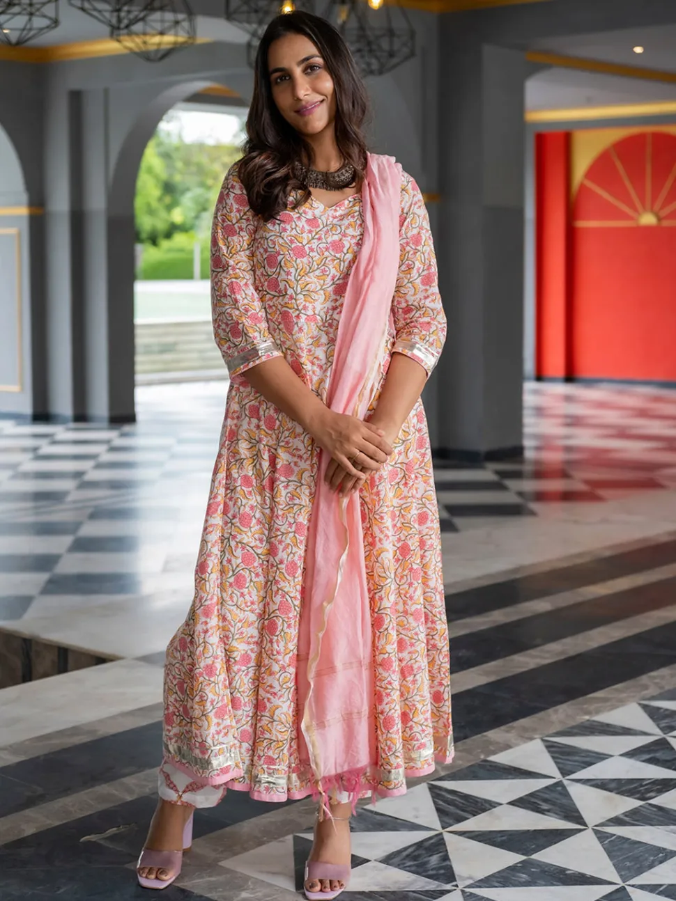 Jaipur Kurti Floral Print Flared A-Line Kurta with Pants & Dupatta