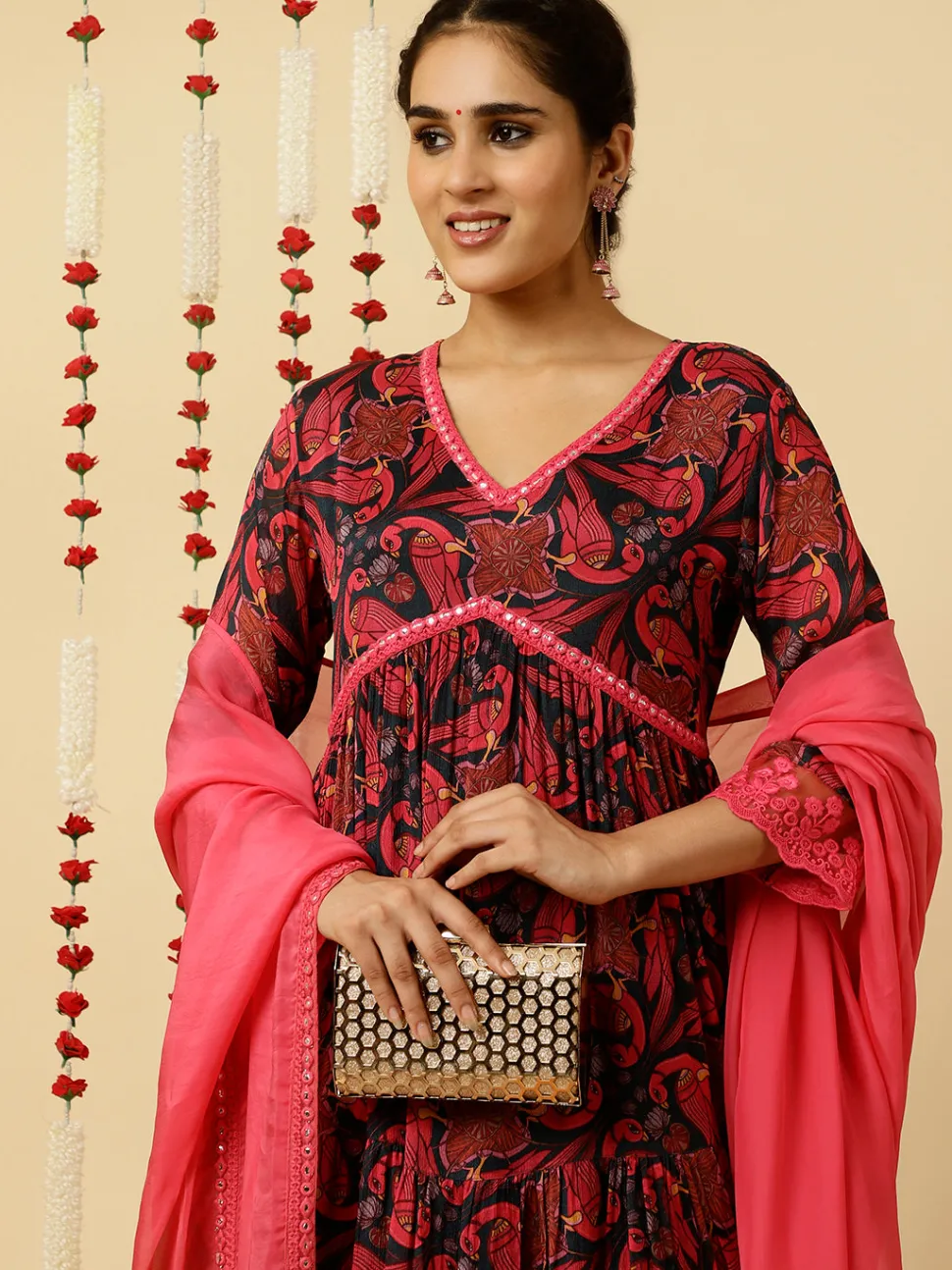 Jaipur Kurti Animal Print Flared Kurta With Dupatta