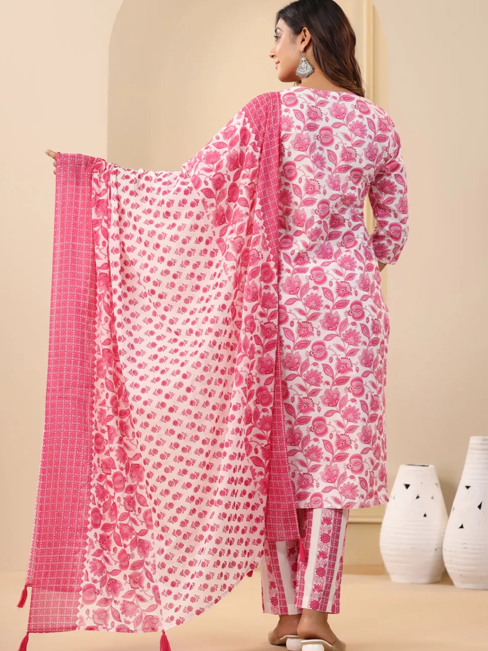Jaipur Kurti Ethnic Floral Printed Embroidered Kurta With Printed Pants And Printed Dupatta