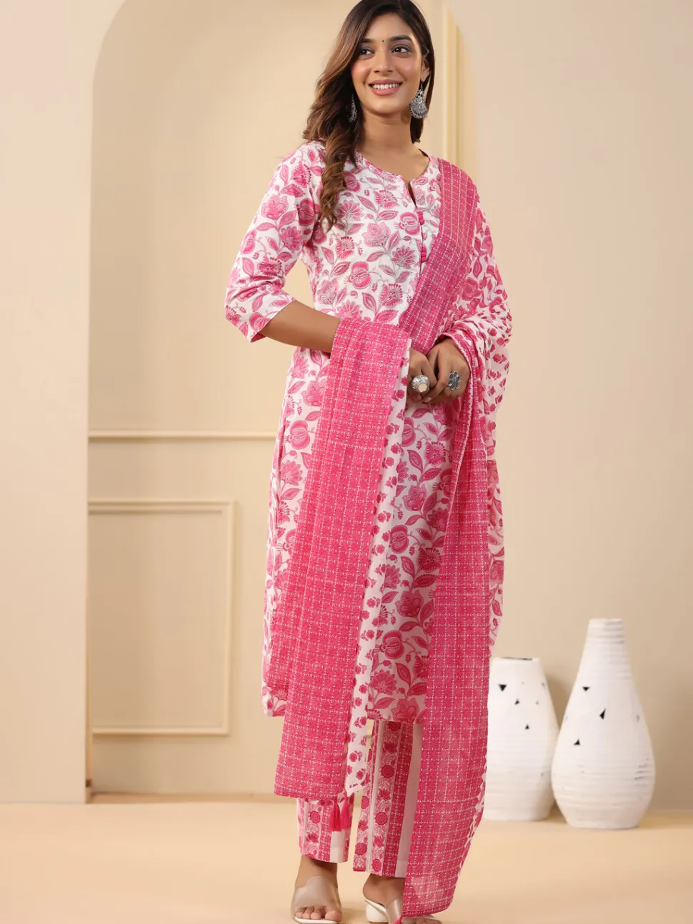 Jaipur Kurti Ethnic Floral Printed Embroidered Kurta With Printed Pants And Printed Dupatta