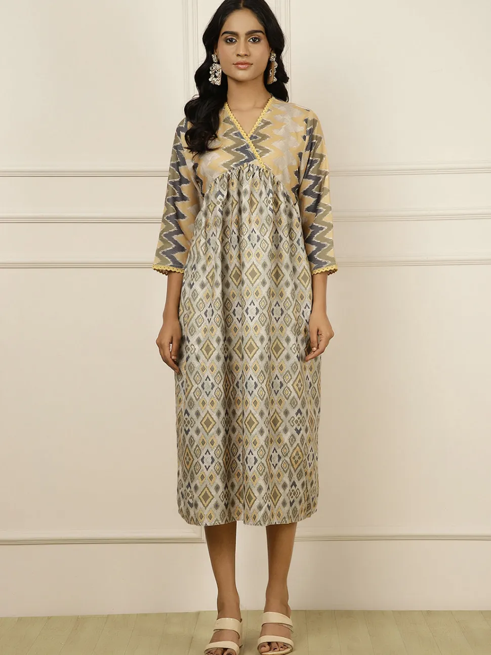 Jaipur Kurti Geometric Printed Gathered Dress