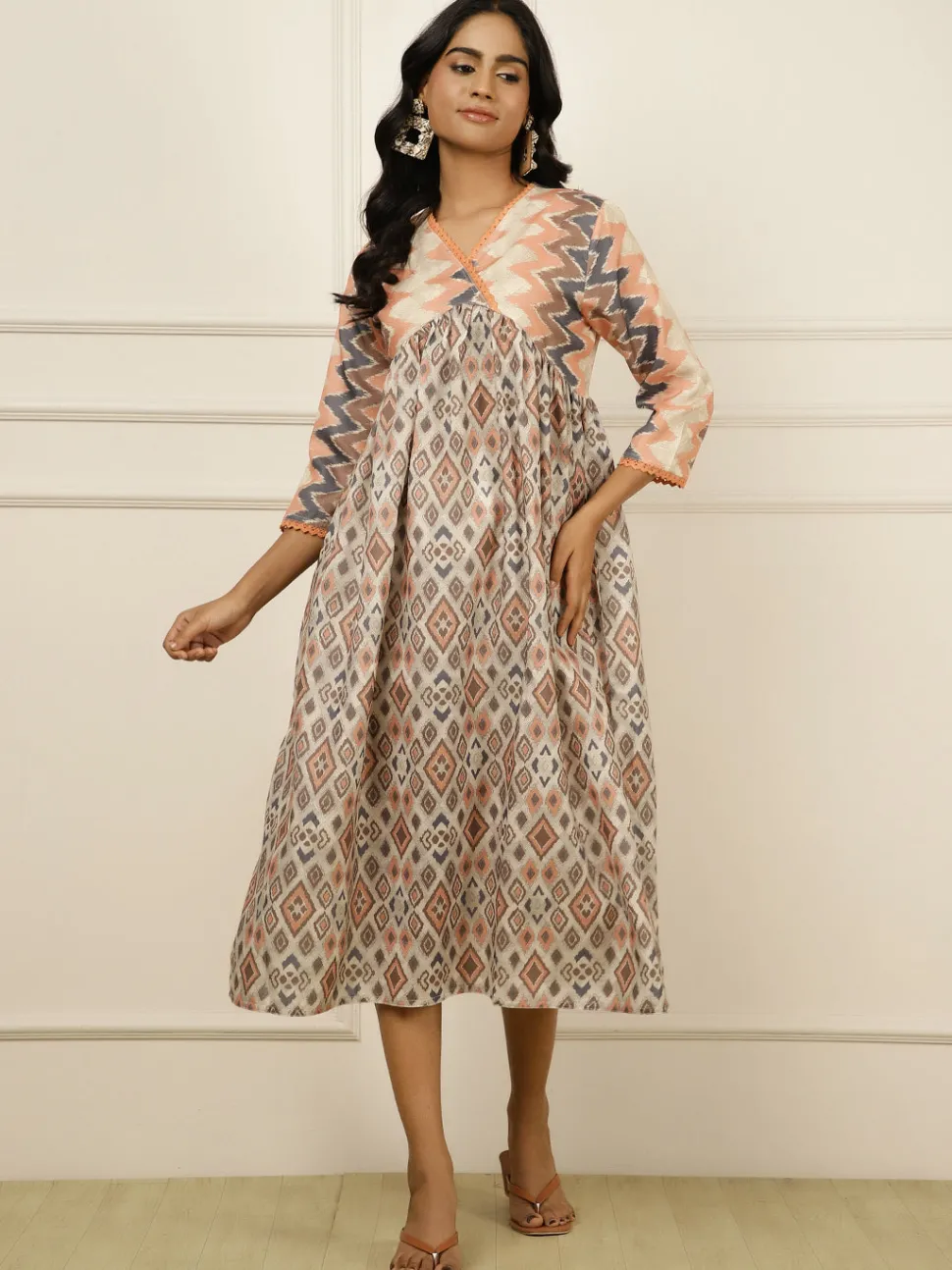 Jaipur Kurti Geometric Printed Gathered Dress