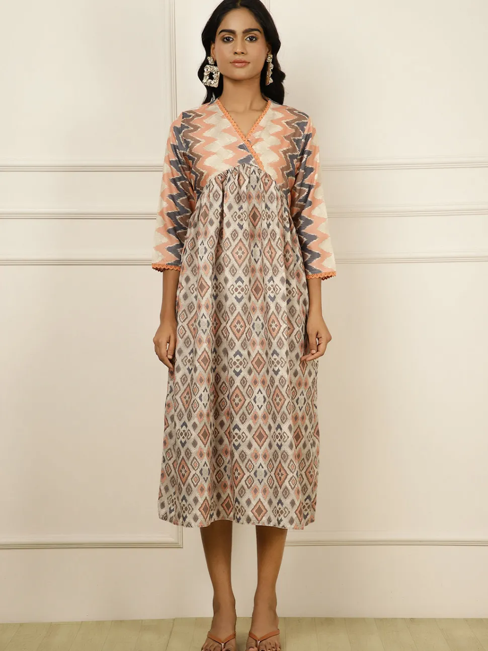 Jaipur Kurti Geometric Printed Gathered Dress