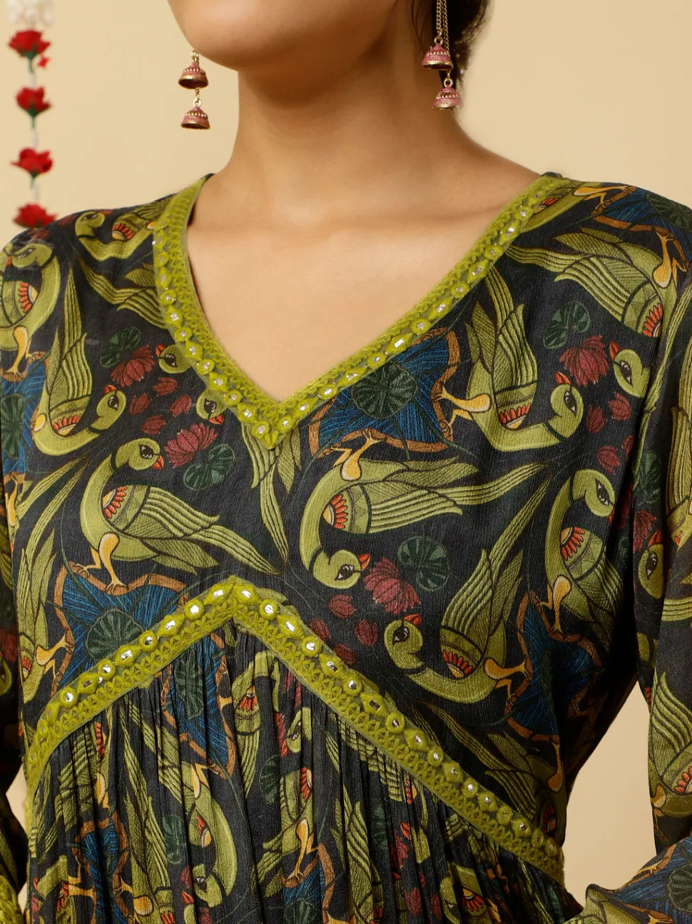 Jaipur Kurti Animal Print Flared Kurta With Dupatta
