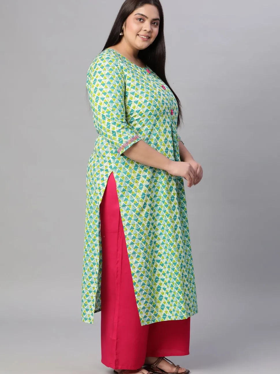 Jaipur Kurti Green Cotton Geomatric Print Straight Fit Kurti