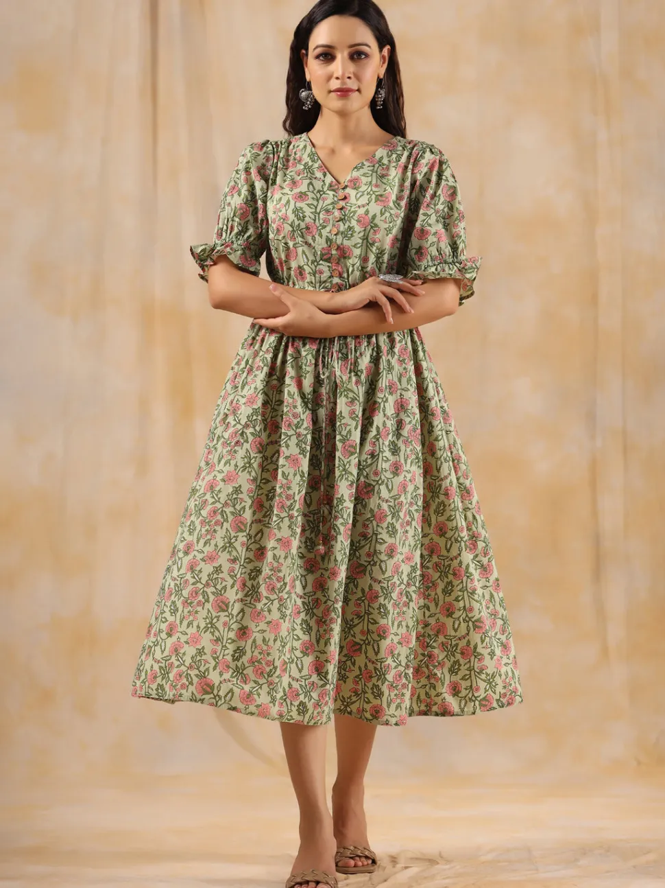 Jaipur Kurti Ethnic Floral Printed Flared Dress