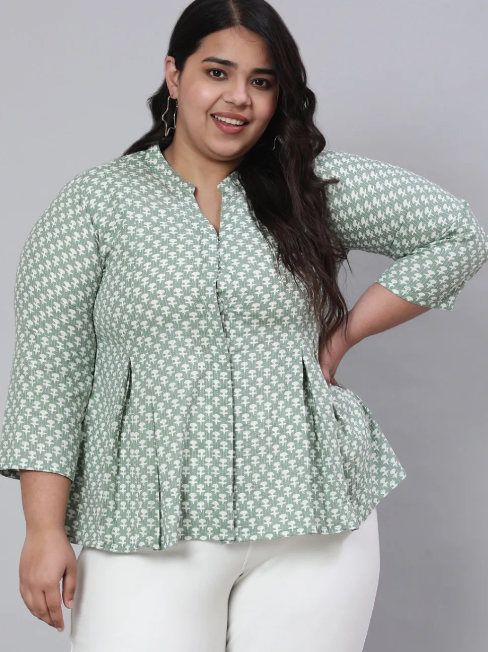 Jaipur Kurti Plus Size Woven Printed Pleated Top