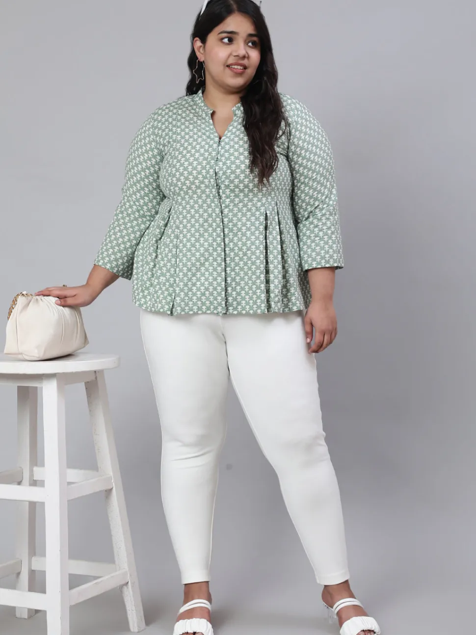 Jaipur Kurti Plus Size Woven Printed Pleated Top