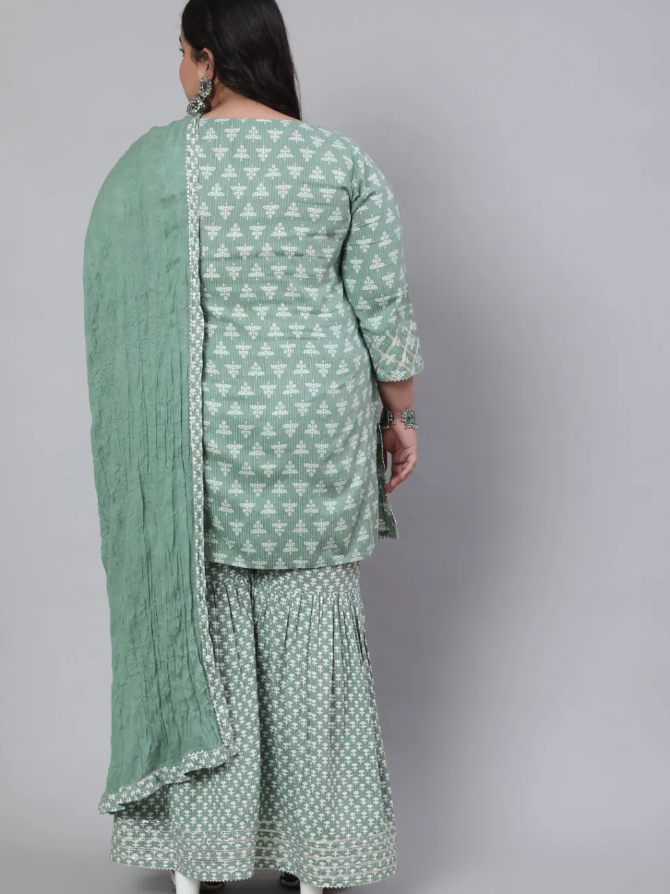 Jaipur Kurti Plus Size Woven Straight Printed Embroidered Kurta Set With Solid Dupatta