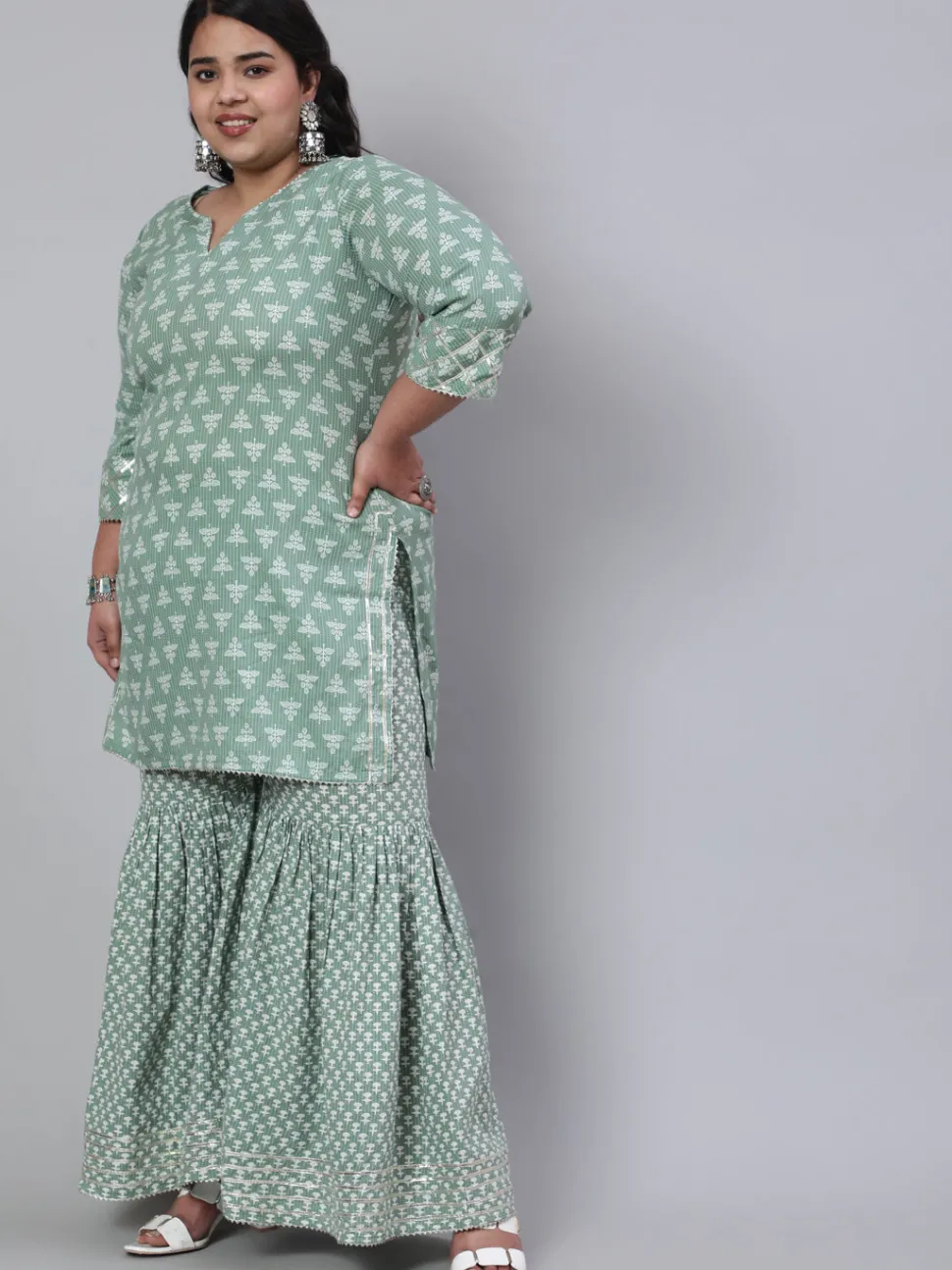 Jaipur Kurti Plus Size Woven Straight Printed Embroidered Kurta Set With Solid Dupatta