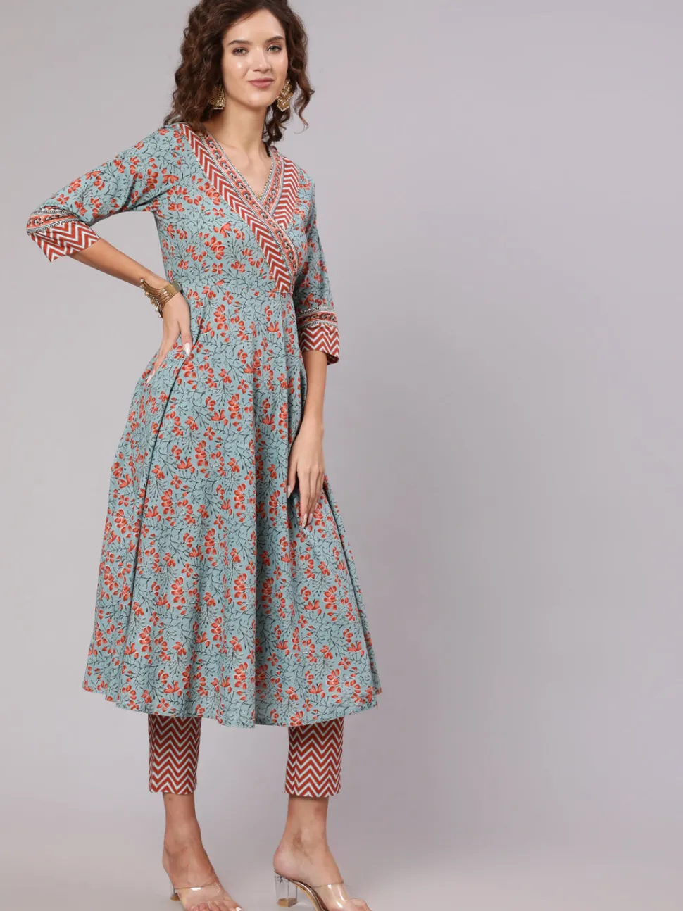 grey_cotton_printed_embellished_anarkali_kurta_with_pants_and_dupatta_2.webp Jaipur Kurti Cotton Printed Embellished Anarkali Kurta With Pants And Dupatta