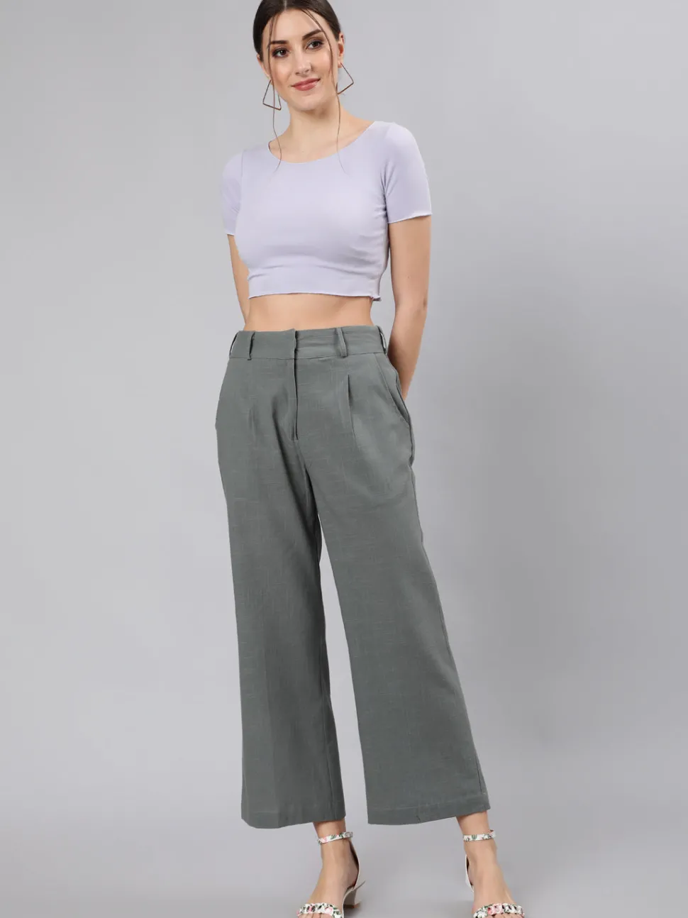 Jaipur Kurti Cotton Slub Flared High Rise Parallel Pants