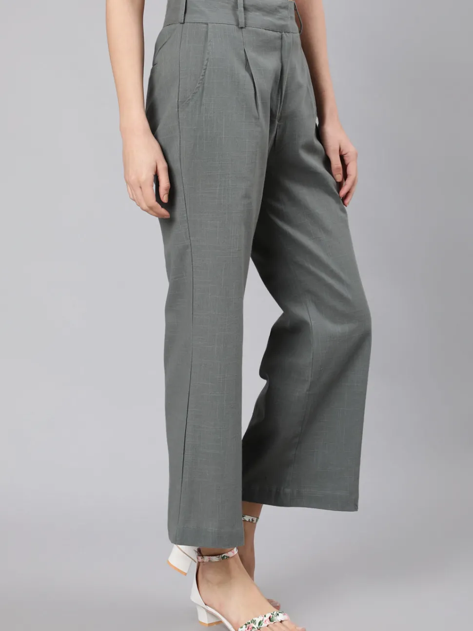 Jaipur Kurti Cotton Slub Flared High Rise Parallel Pants