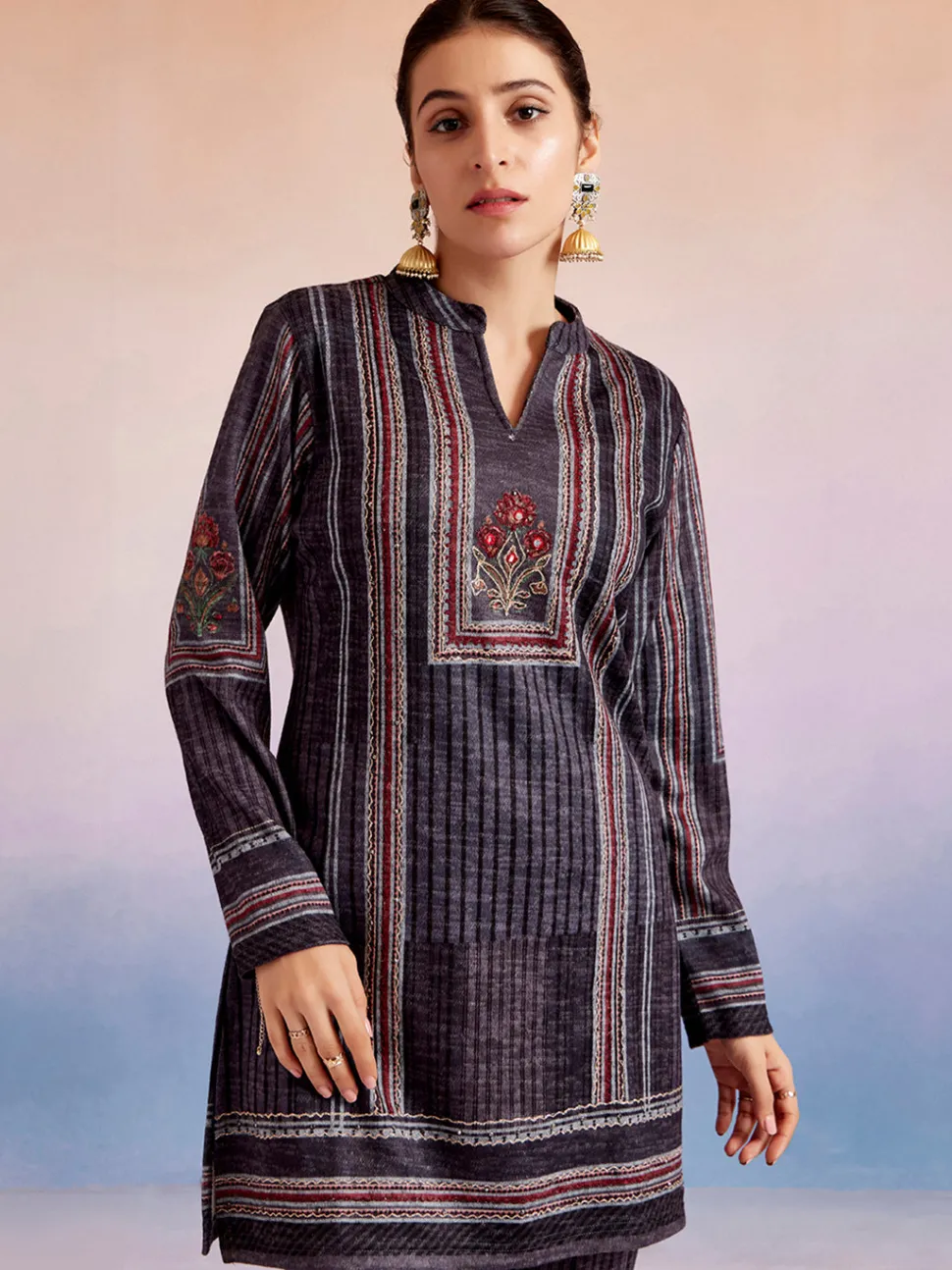 Jaipur Kurti Embroidered Woolen Co-ord Set