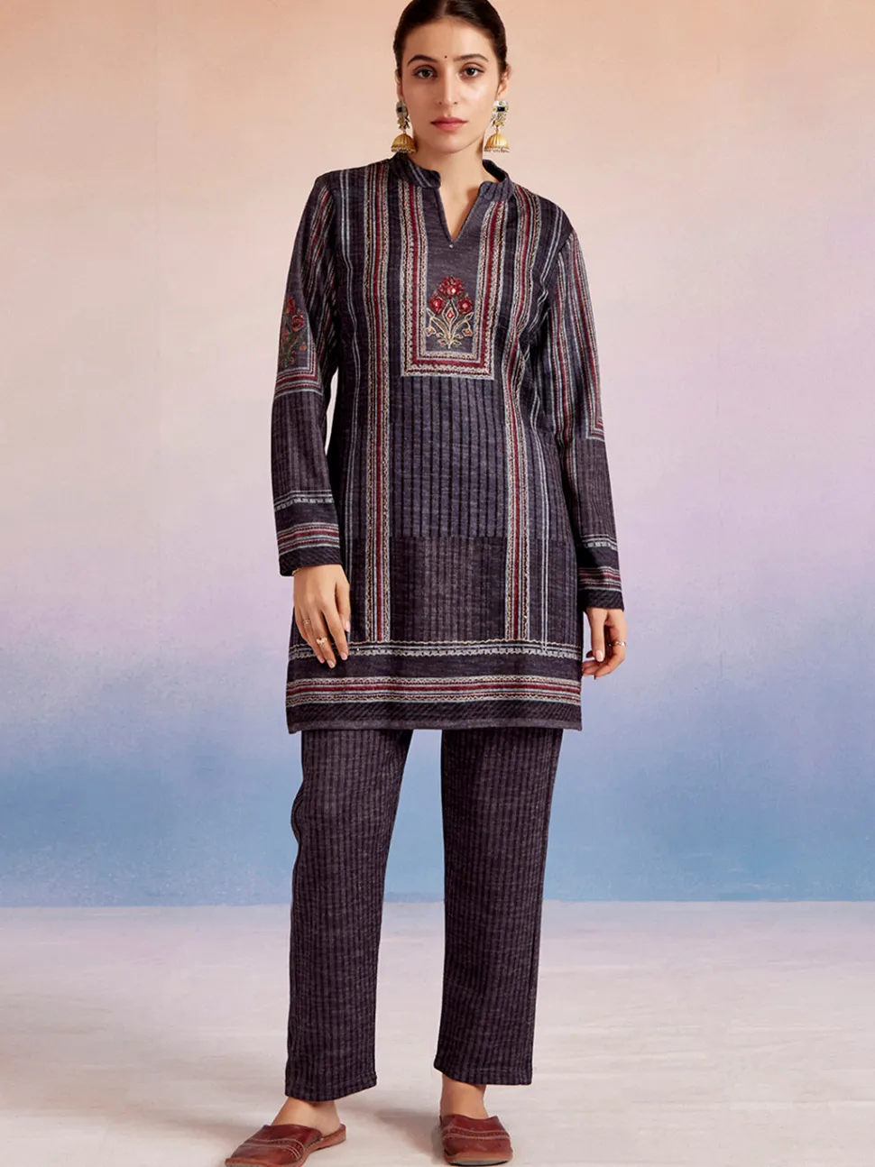 Jaipur Kurti Embroidered Woolen Co-ord Set