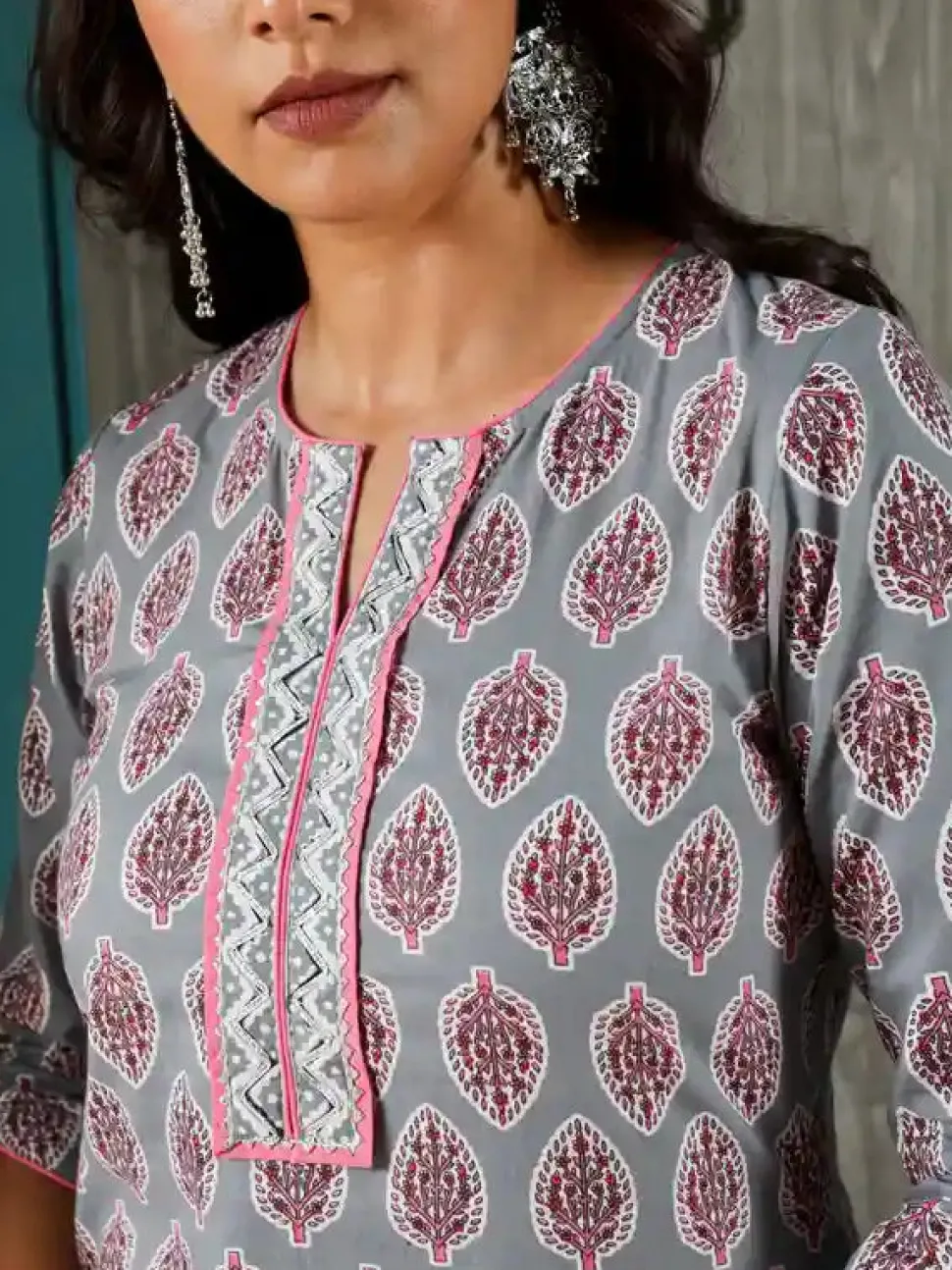 Jaipur Kurti Ethnic Motif Printed Straight Kurta With Zig-Zag Printed Afghani Salwar