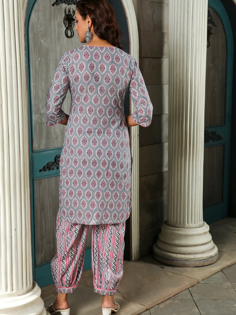 Jaipur Kurti Ethnic Motif Printed Straight Kurta With Zig-Zag Printed Afghani Salwar
