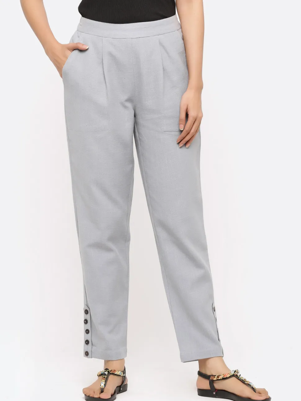 Jaipur Kurti Solid Cotton Slub Pants