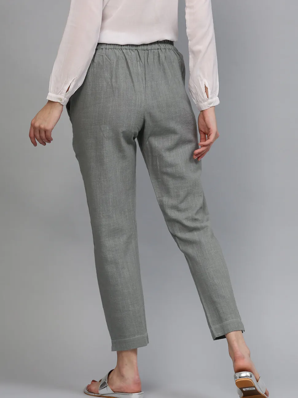 Jaipur Kurti Solid Cotton Slub Straight Pants