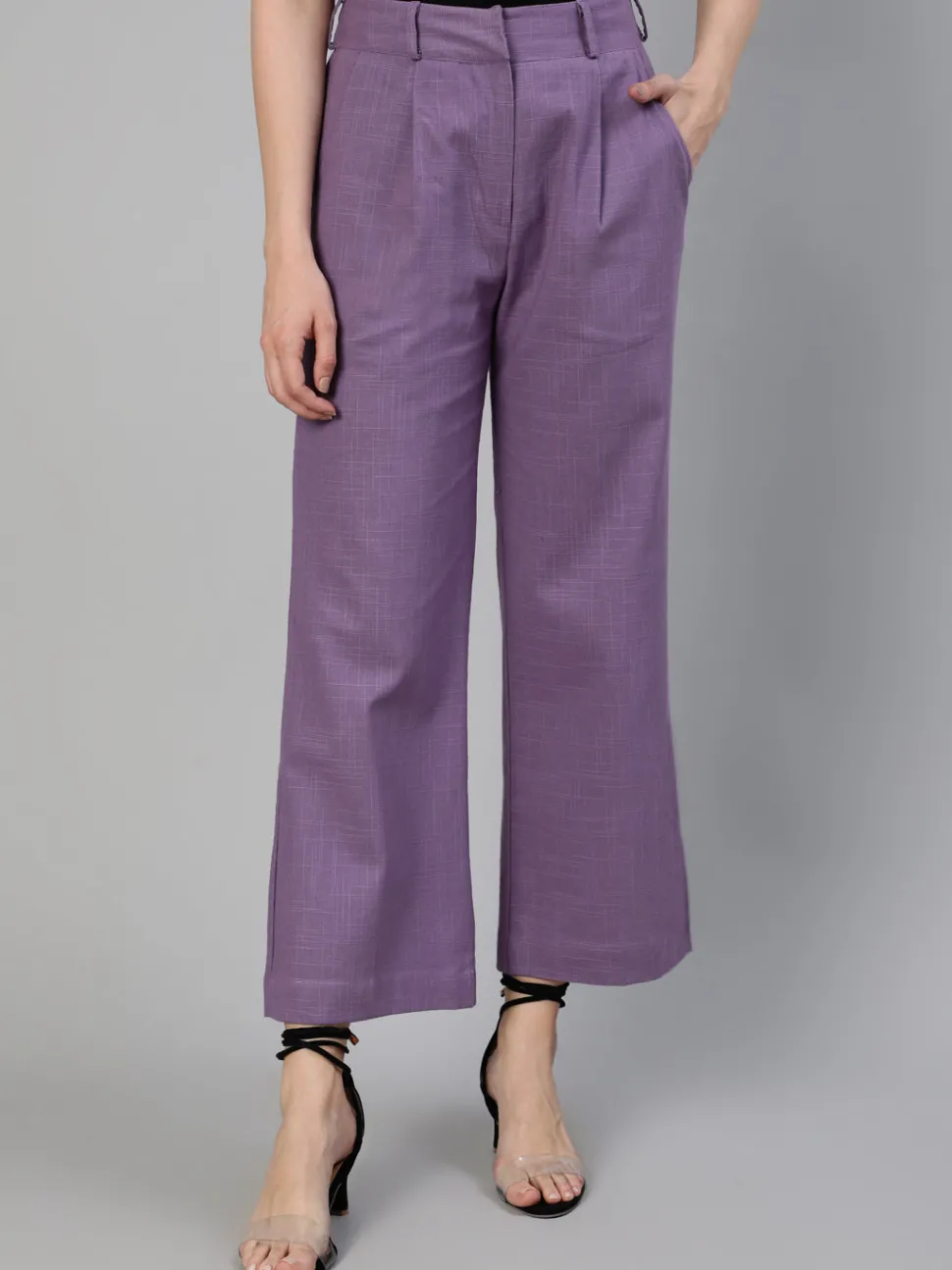 Jaipur Kurti Cotton Slub Flared High Rise Parallel Pants