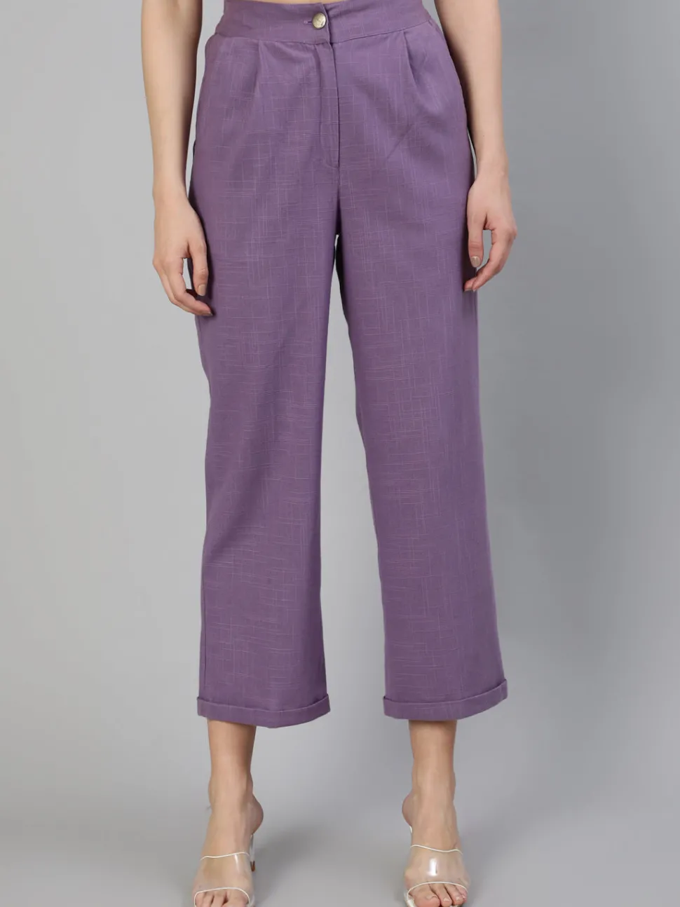 Jaipur Kurti Cotton Slub Straight High Rise Bottom Fold Pants