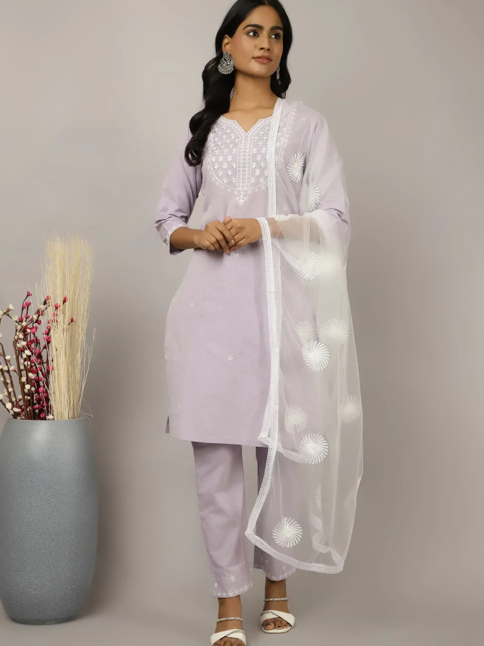 Jaipur Kurti Sequin Embroidered Cotton Suit Set