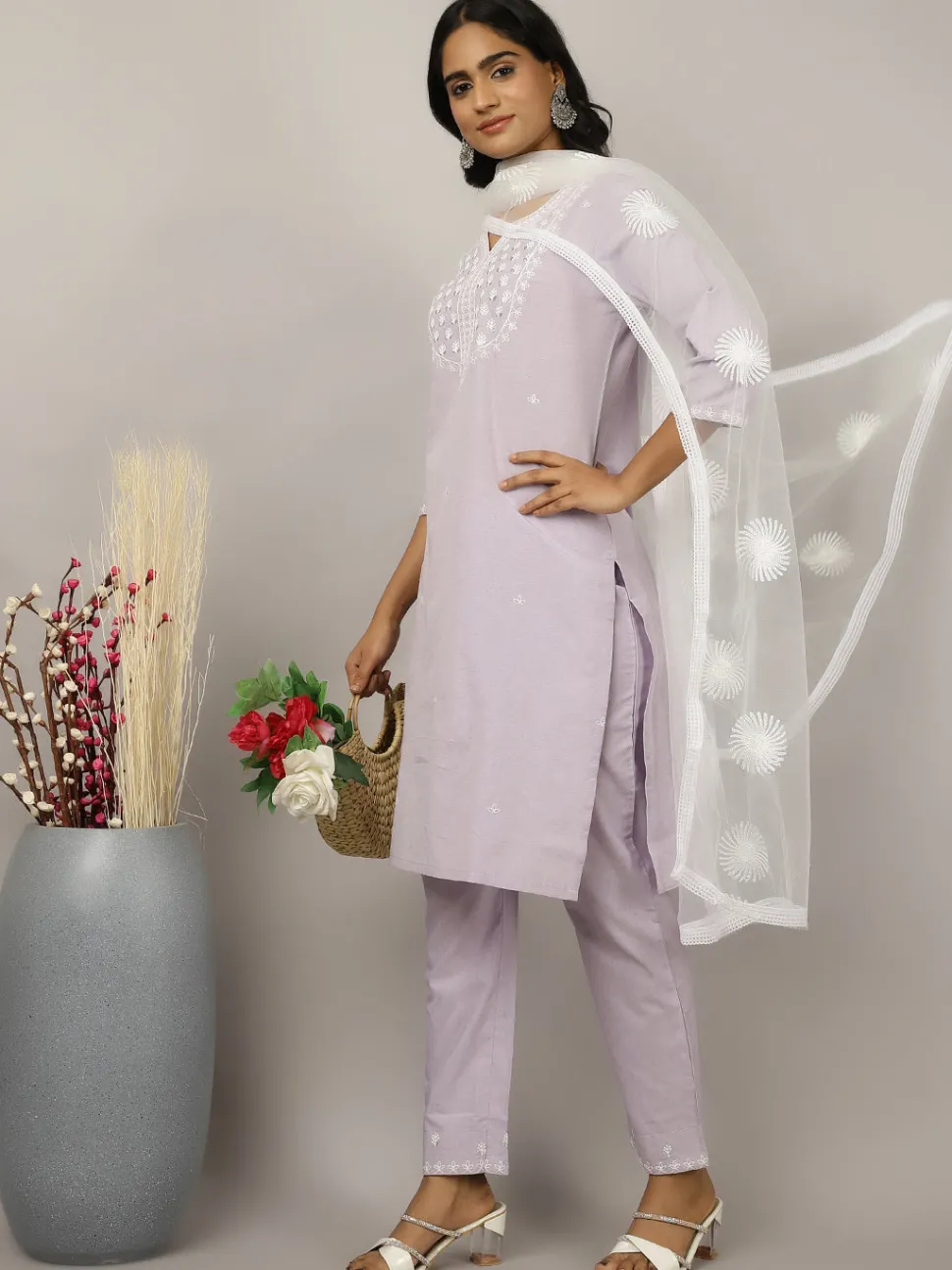 Jaipur Kurti Sequin Embroidered Cotton Suit Set
