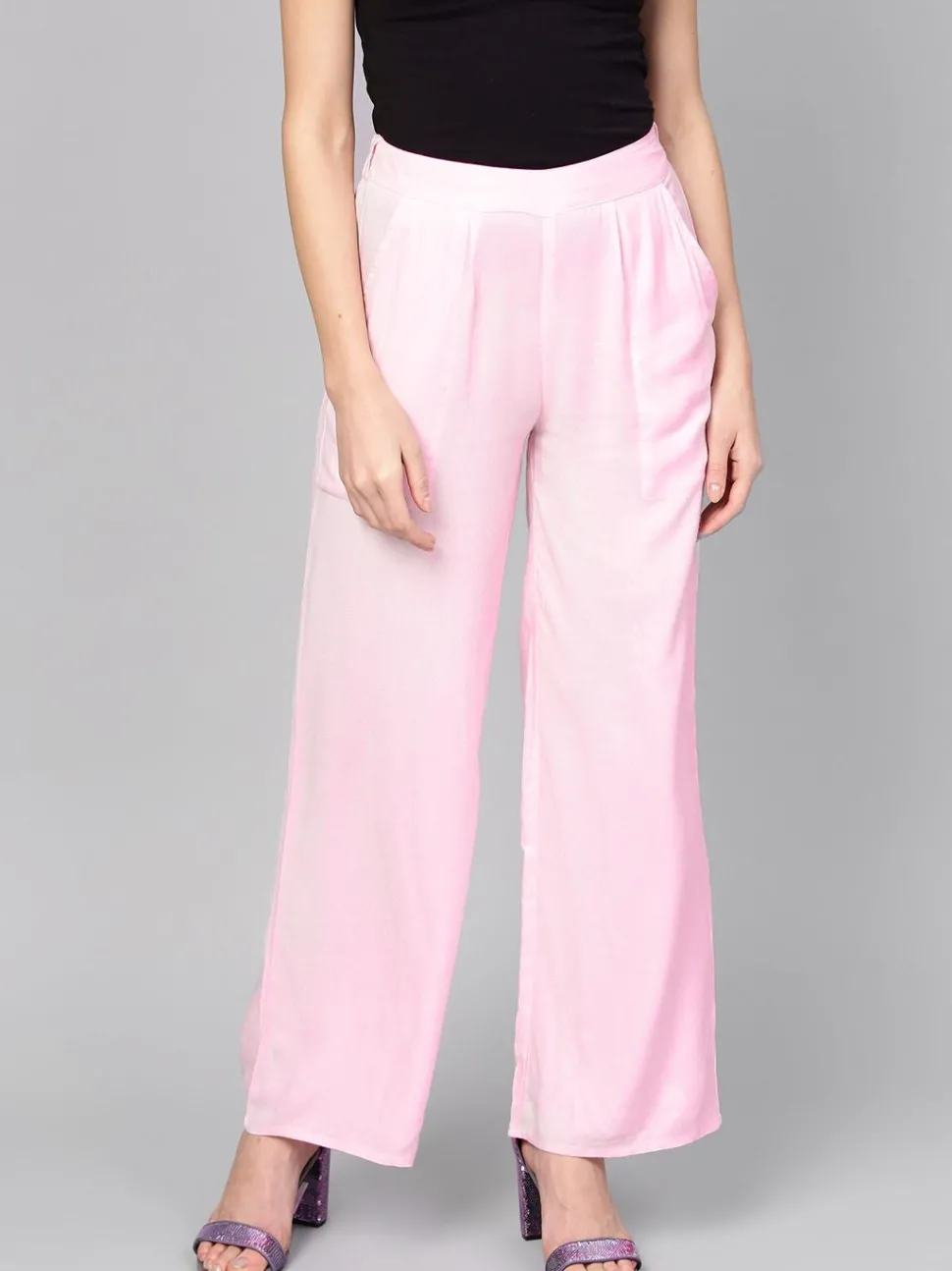 Jaipur Kurti Light Pink Solid Rayon Palazzo