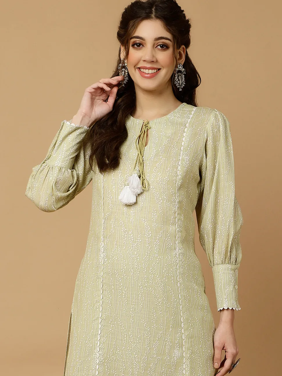 Jaipur Kurti Lime Green Abstract Printed Straight Kurta With Pants