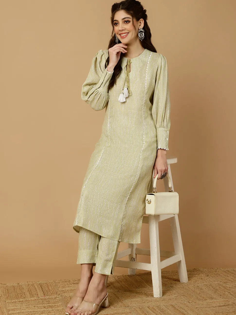Jaipur Kurti Lime Green Abstract Printed Straight Kurta With Pants