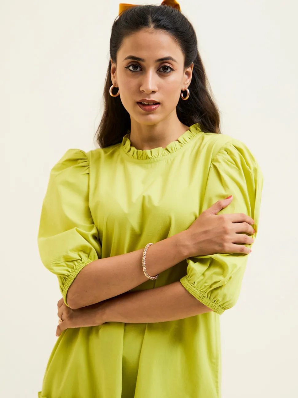 Jaipur Kurti Lime Green Cotton A-line Short Dress