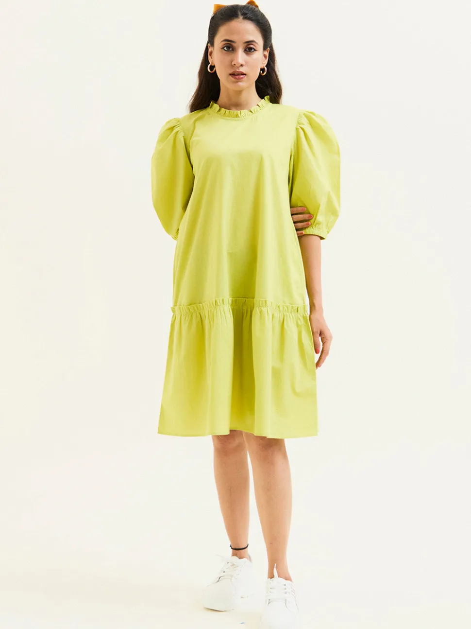 Jaipur Kurti Lime Green Cotton A-line Short Dress