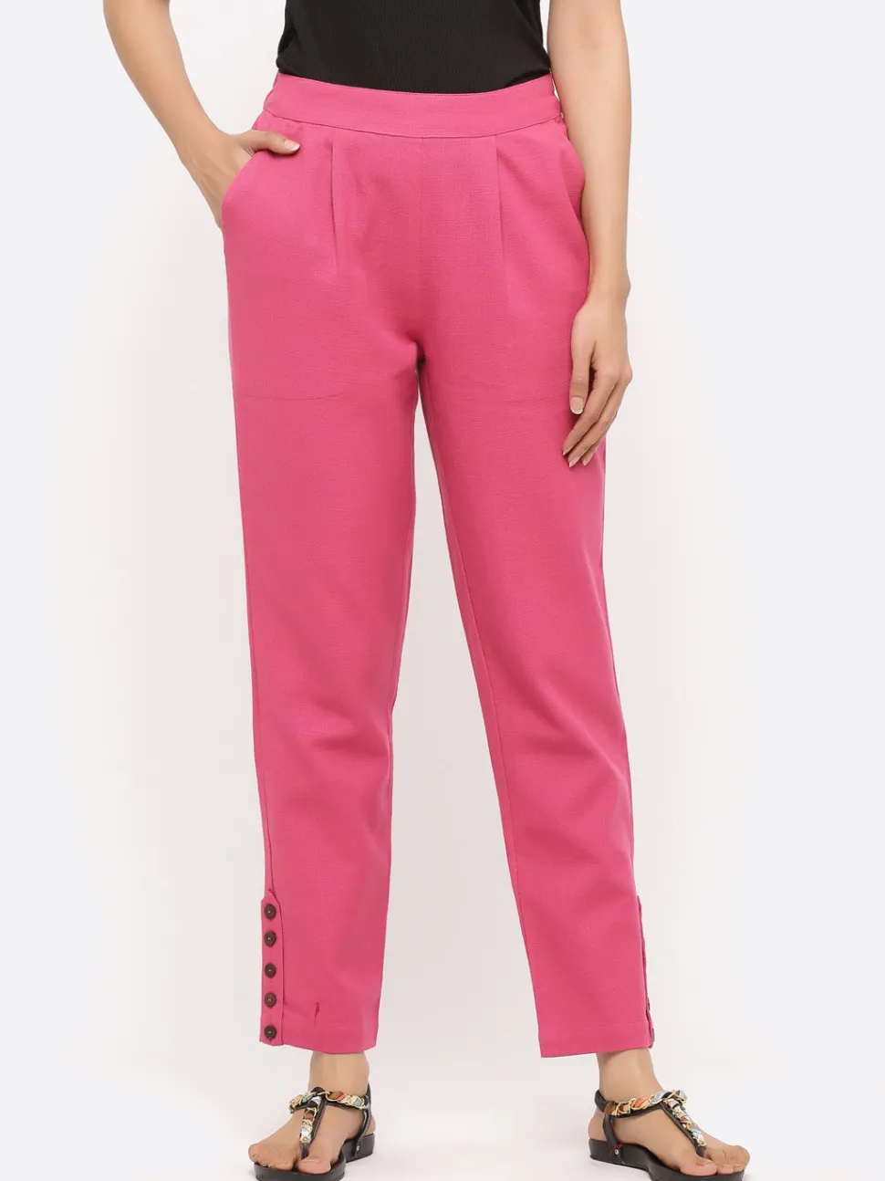 Jaipur Kurti Solid Cotton Slub Pants