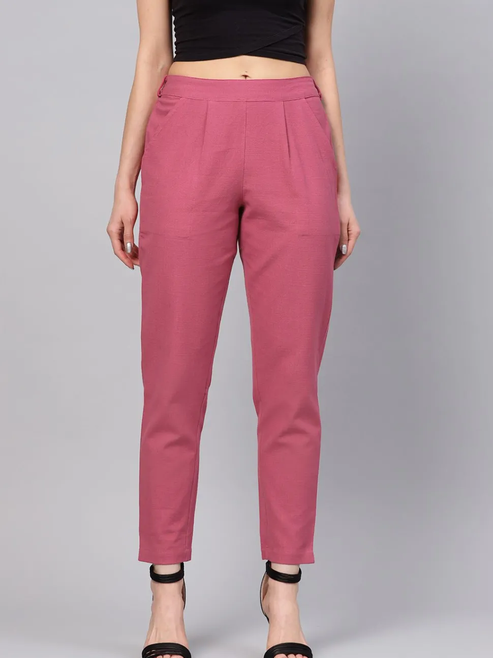 Jaipur Kurti Solid Cotton Slub Straight Pants