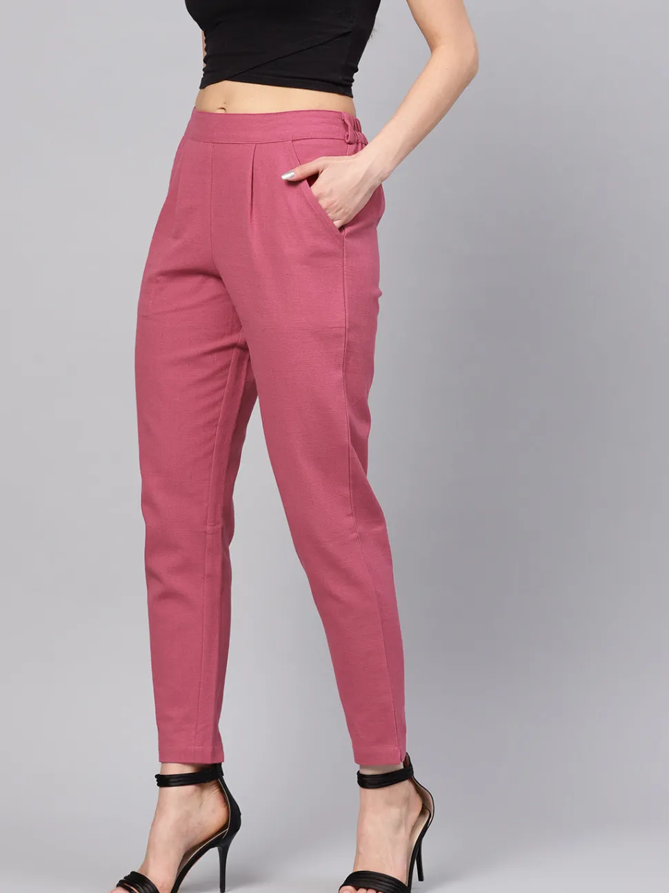 Jaipur Kurti Solid Cotton Slub Straight Pants