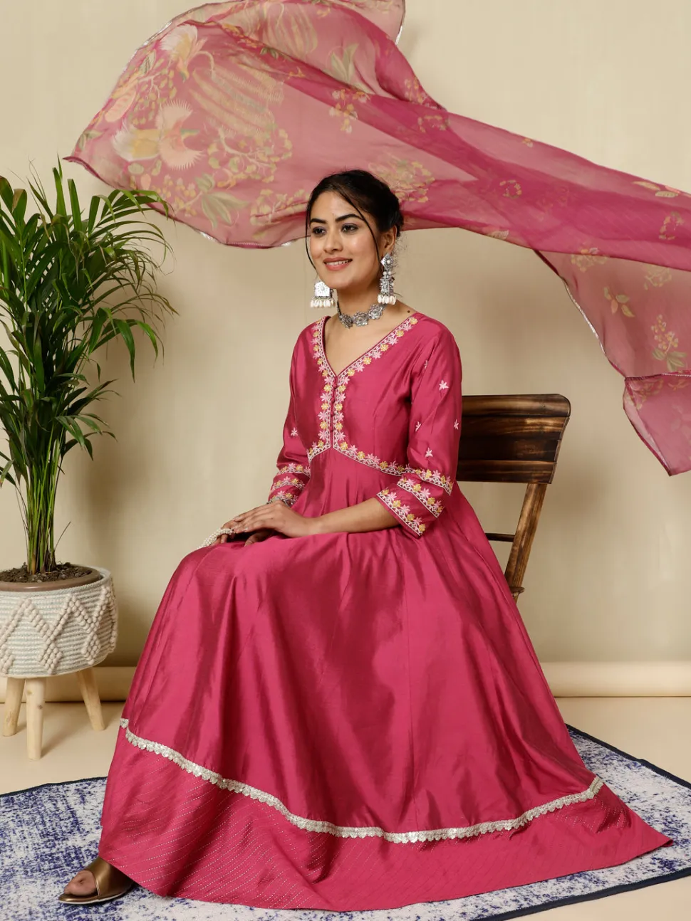 Jaipur Kurti Zari Work Anarkali Kurta With Printed Dupatta