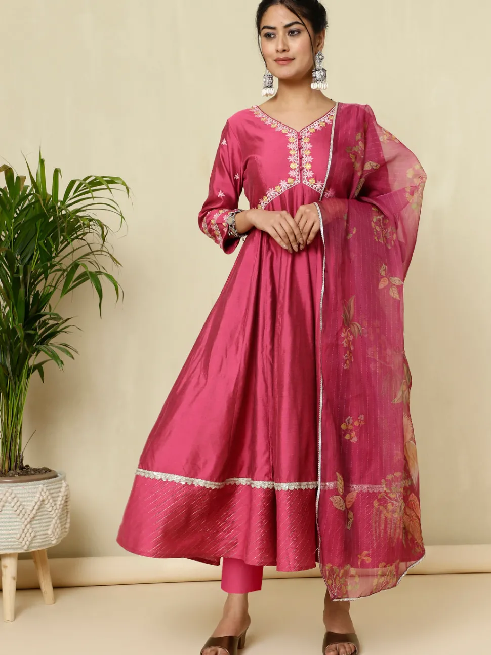 Jaipur Kurti Zari Work Anarkali Kurta With Printed Dupatta