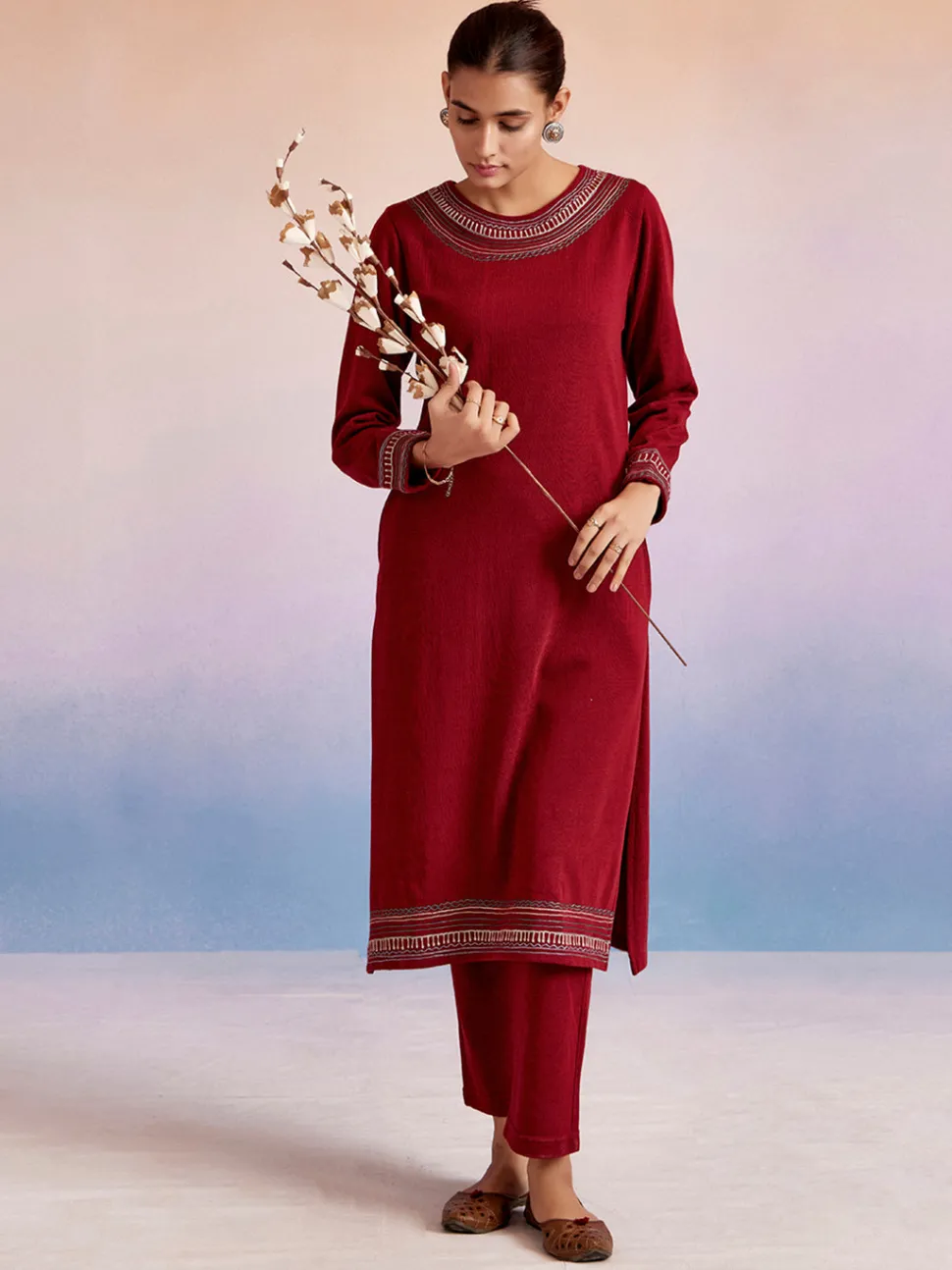Jaipur Kurti Embroidered Straight Woolen Kurta