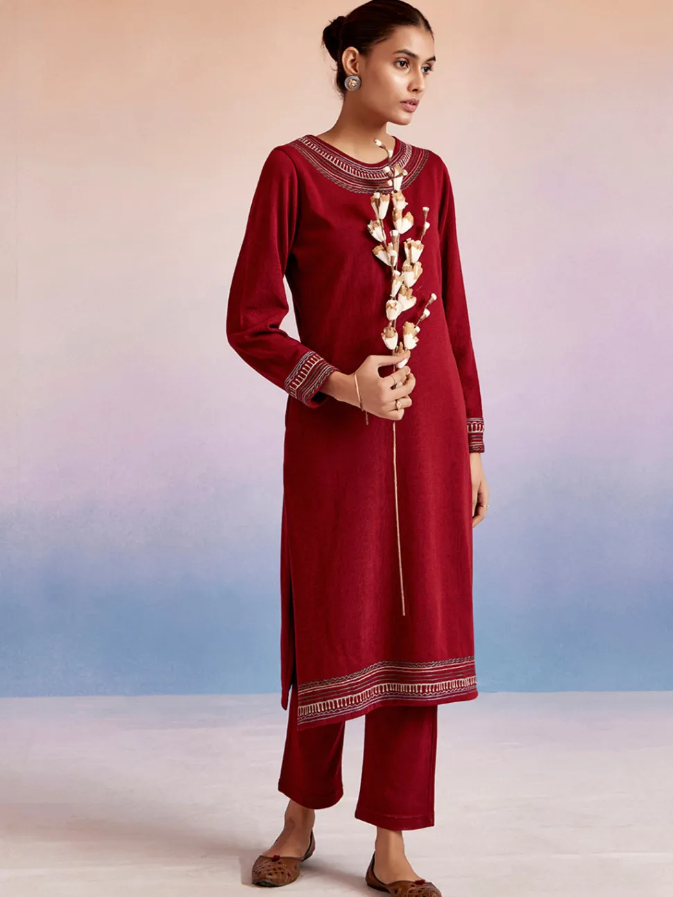 Jaipur Kurti Embroidered Straight Woolen Kurta