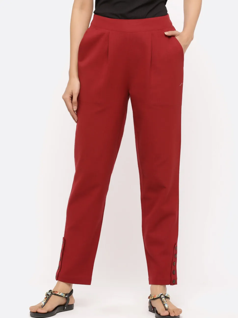 Jaipur Kurti Solid Cotton Slub Pants