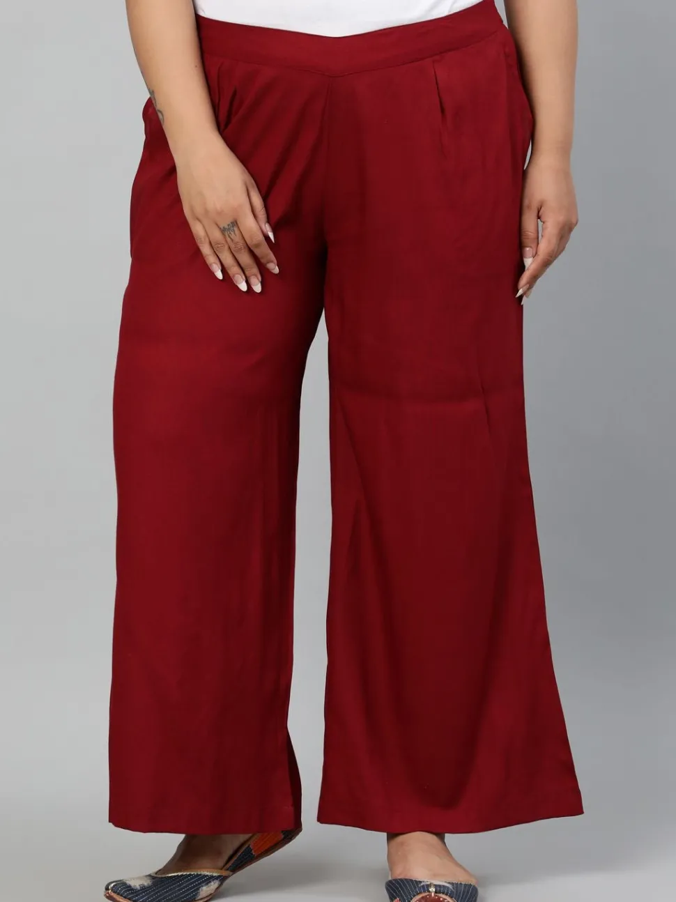 Jaipur Kurti Maroon Solid Rayon Palazzo