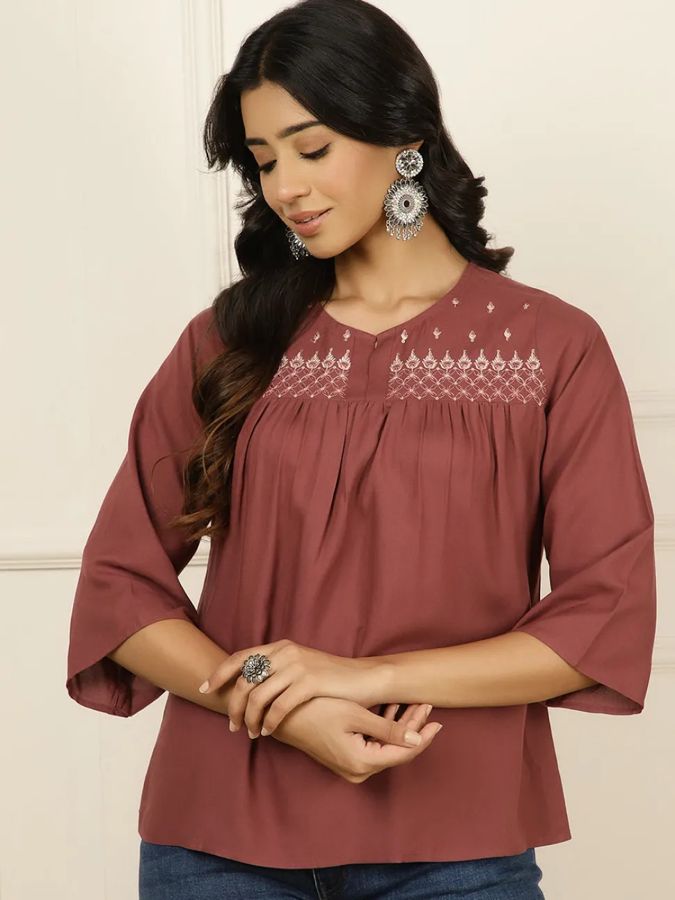 Jaipur Kurti Embroidered Gathered Top