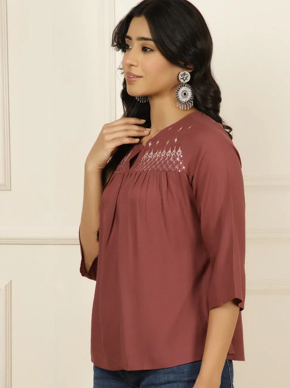 Jaipur Kurti Embroidered Gathered Top