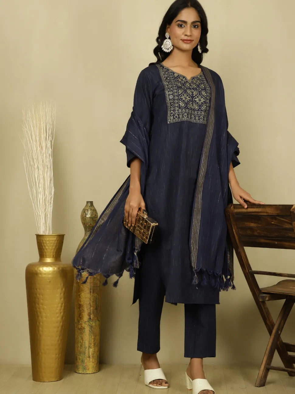 Jaipur Kurti Mirror Work Navy Blue Festive Suit Set