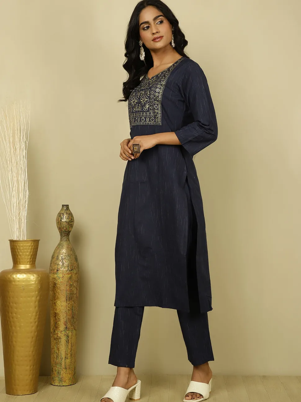 Jaipur Kurti Mirror Work Navy Blue Festive Suit Set