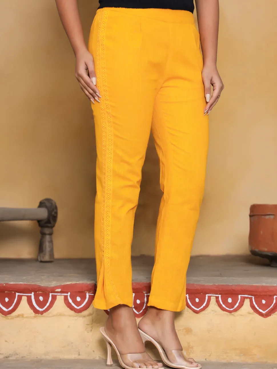 Jaipur Kurti Ethnic Wear Cotton Pants With Lace