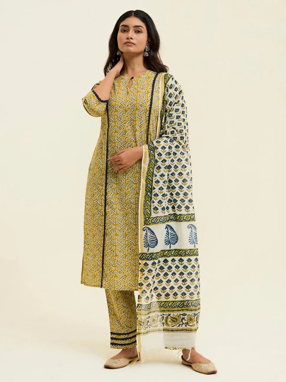 Jaipur Kurti Handblock Printed Cotton Suit Set